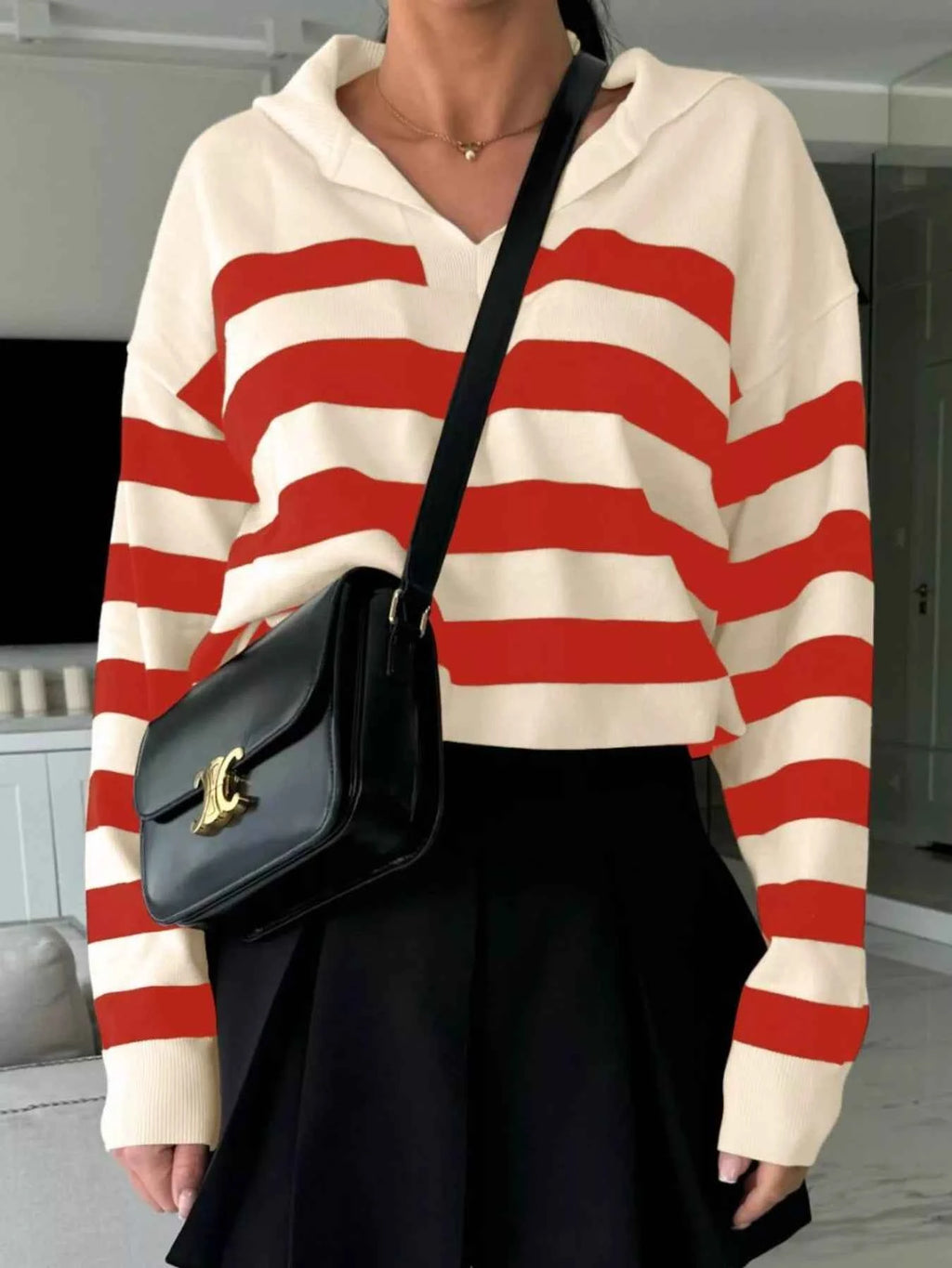 Striped Dropped Shoulder Knit Top 3a64956b-83a5-43ca-b0cc-3c73f09ffead-Max-Origin