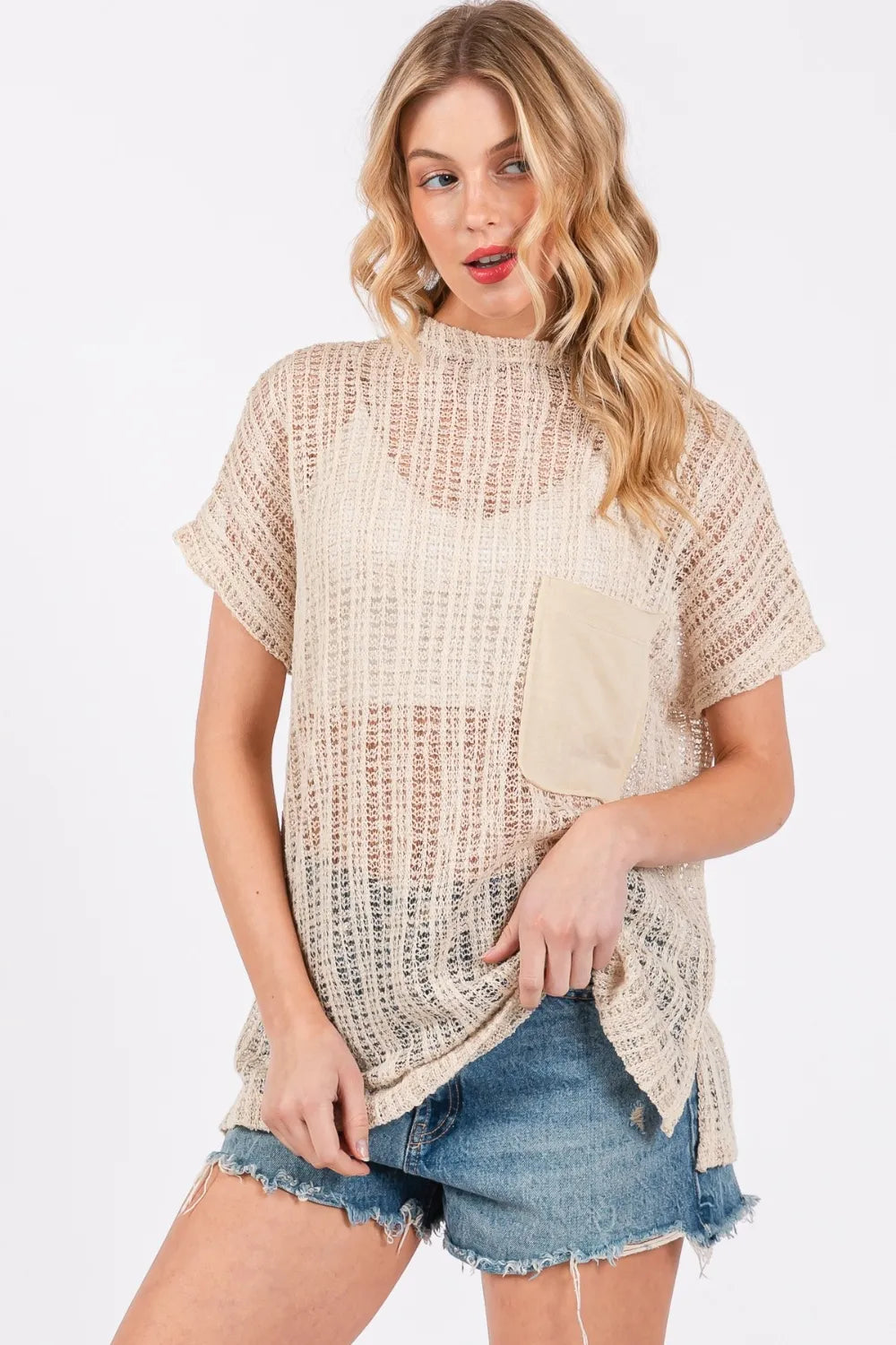 Ces Femme See Through Crochet Mock Neck Cover Up Oatmeal 3a66325c-fae3-412b-92fd-4fa358cd6e43-Max