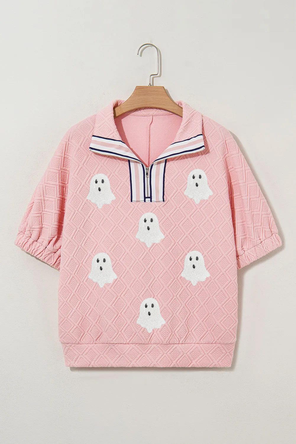Light Pink Sequin Halloween Ghost Patch Application Graphic Top 3a6b905f161edfeb