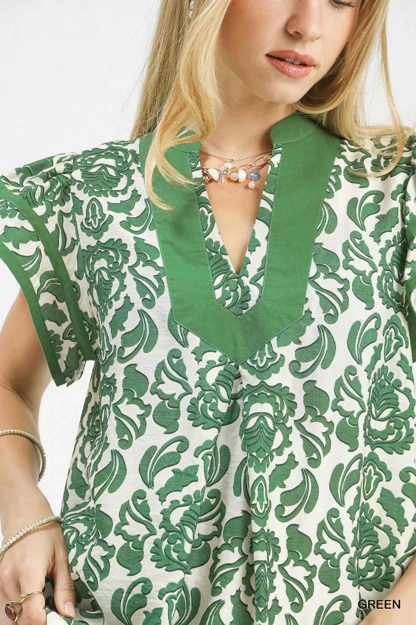 Umgee Abstract Print Short Sleeve Blouse 3a6bc3ae-d3e0-49a2-8061-33d632c28c2d-Max-Origin