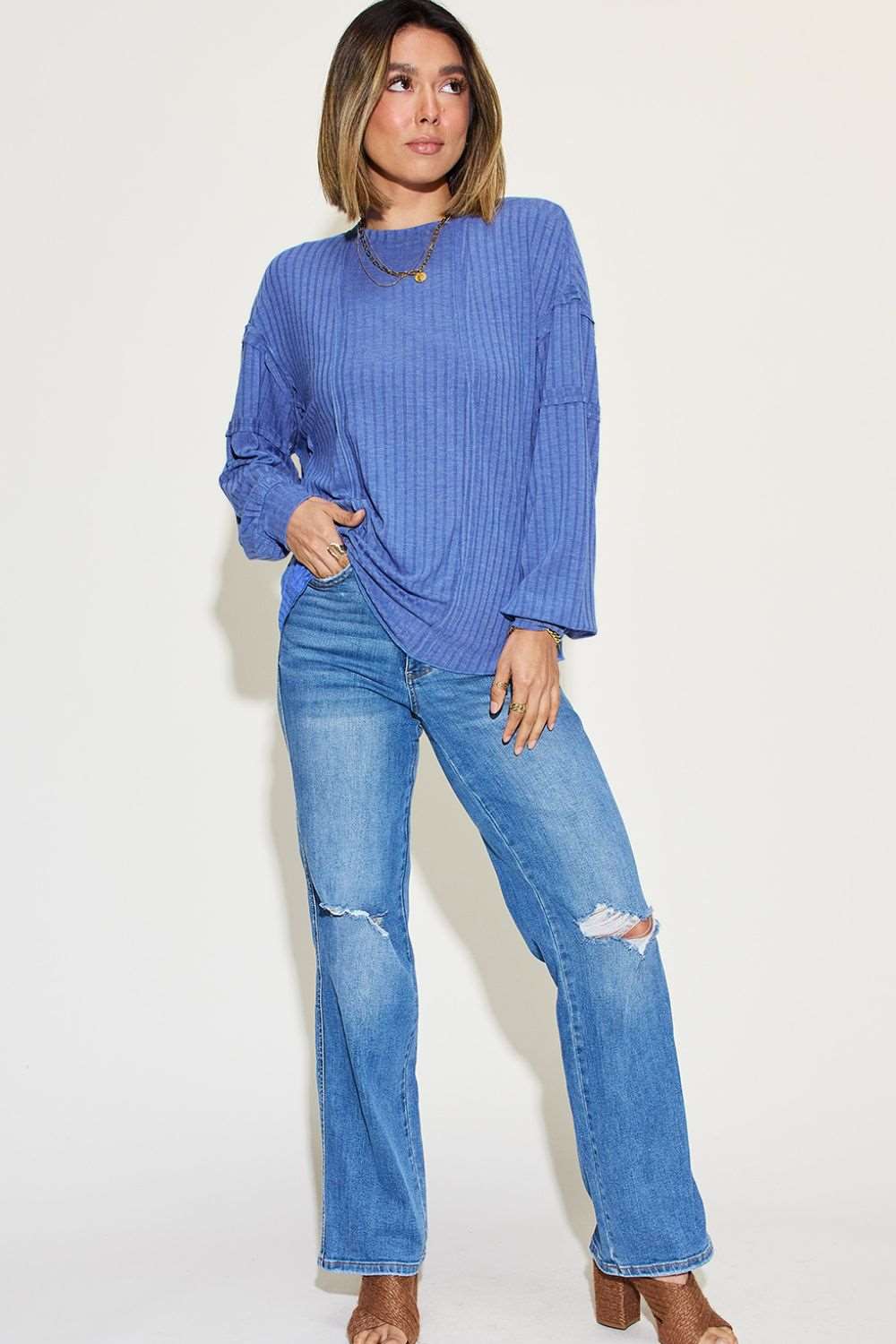 Basic Bae Full Size Ribbed Round Neck Long Sleeve T-Shirt