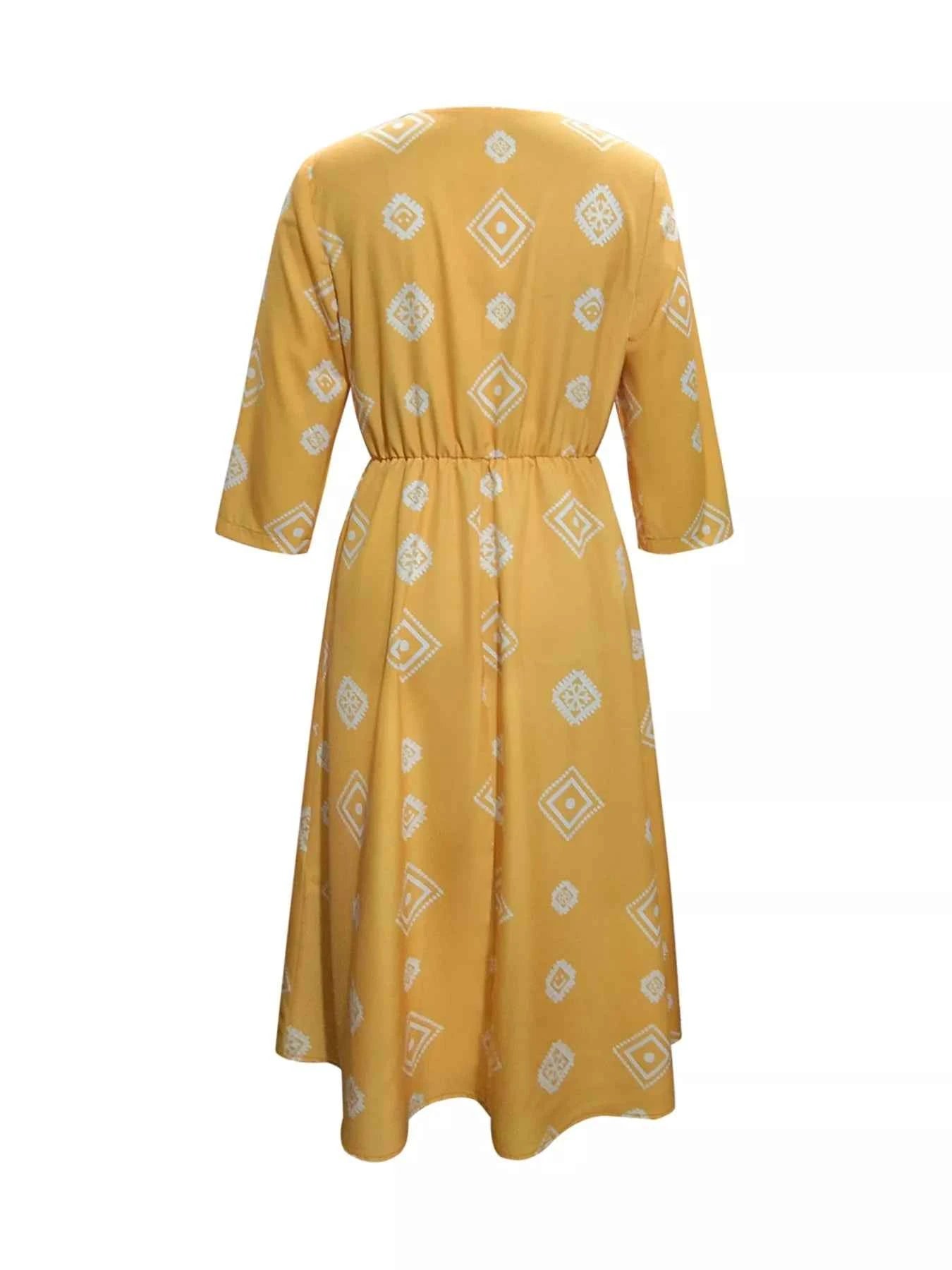 Notched 3/4 Sleeve Midi Dress 3a6e3681-7a18-4db8-8833-846c29790c95-Max-Origin