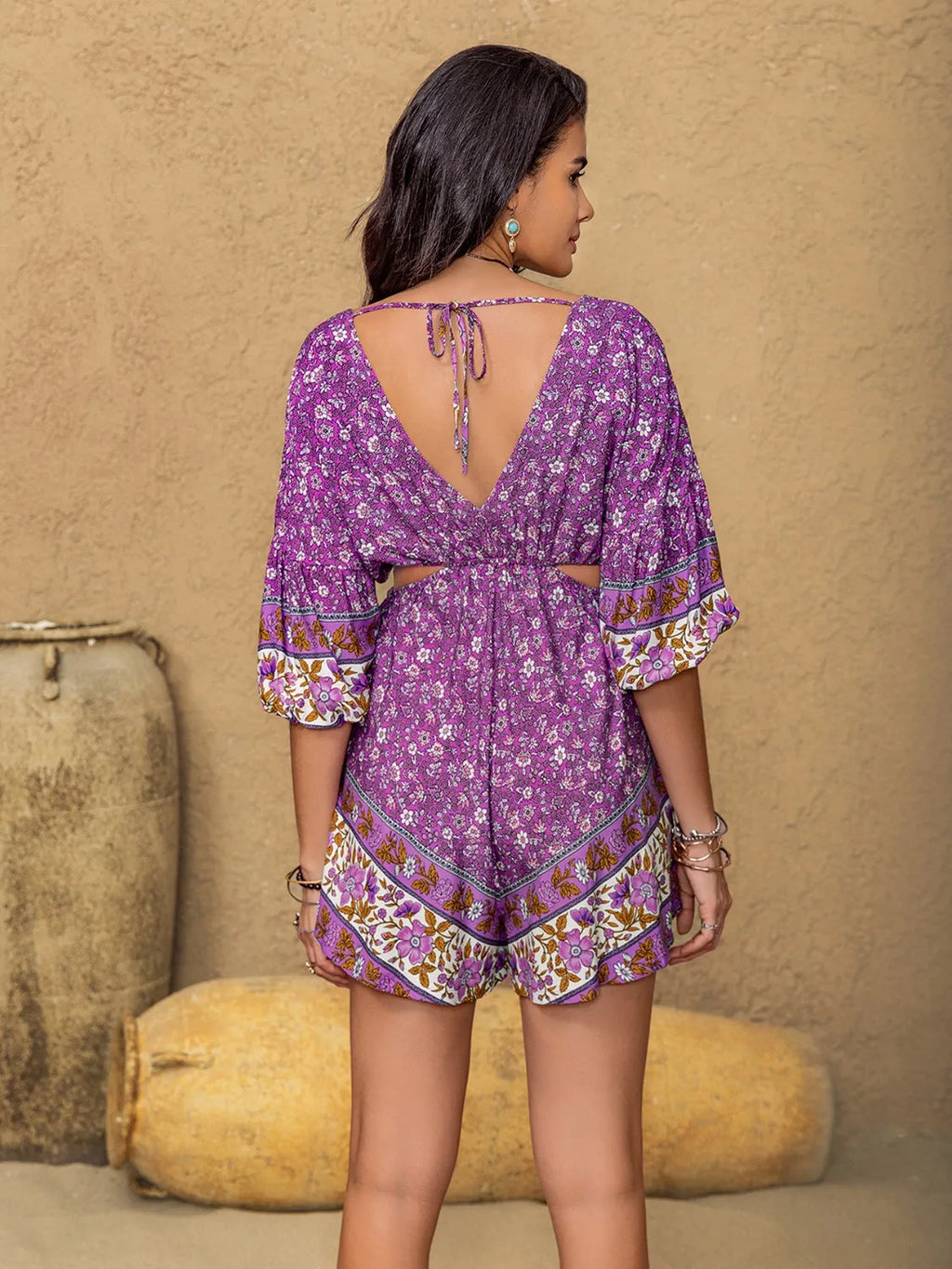 Tied Front Cutout Printed Romper 3a785e84-48a2-472a-818e-a093b10fdd4a-Max-Origin
