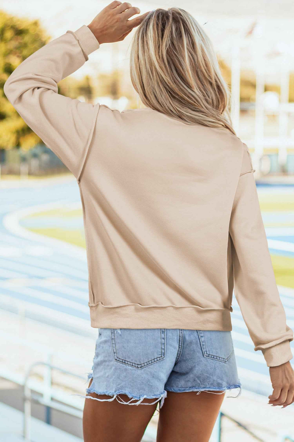 White Oversize Drop Shoulder Reversible Mock Neck Sweatshirt 3a7896cdb45dc0c0