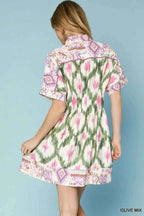 Umgee Ethnic Print Short Sleeve Mini Shirt Dress 3a81e514-2f1f-4f82-bdfc-992626edd4f6-Max-Origin