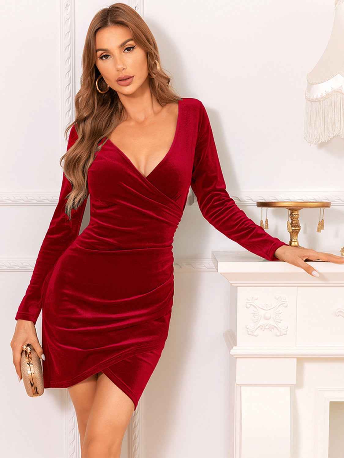 Long Sleeve Tulip Hem Dress Red 3a82275bd9c545d3be2dc4a83588f43f-Max