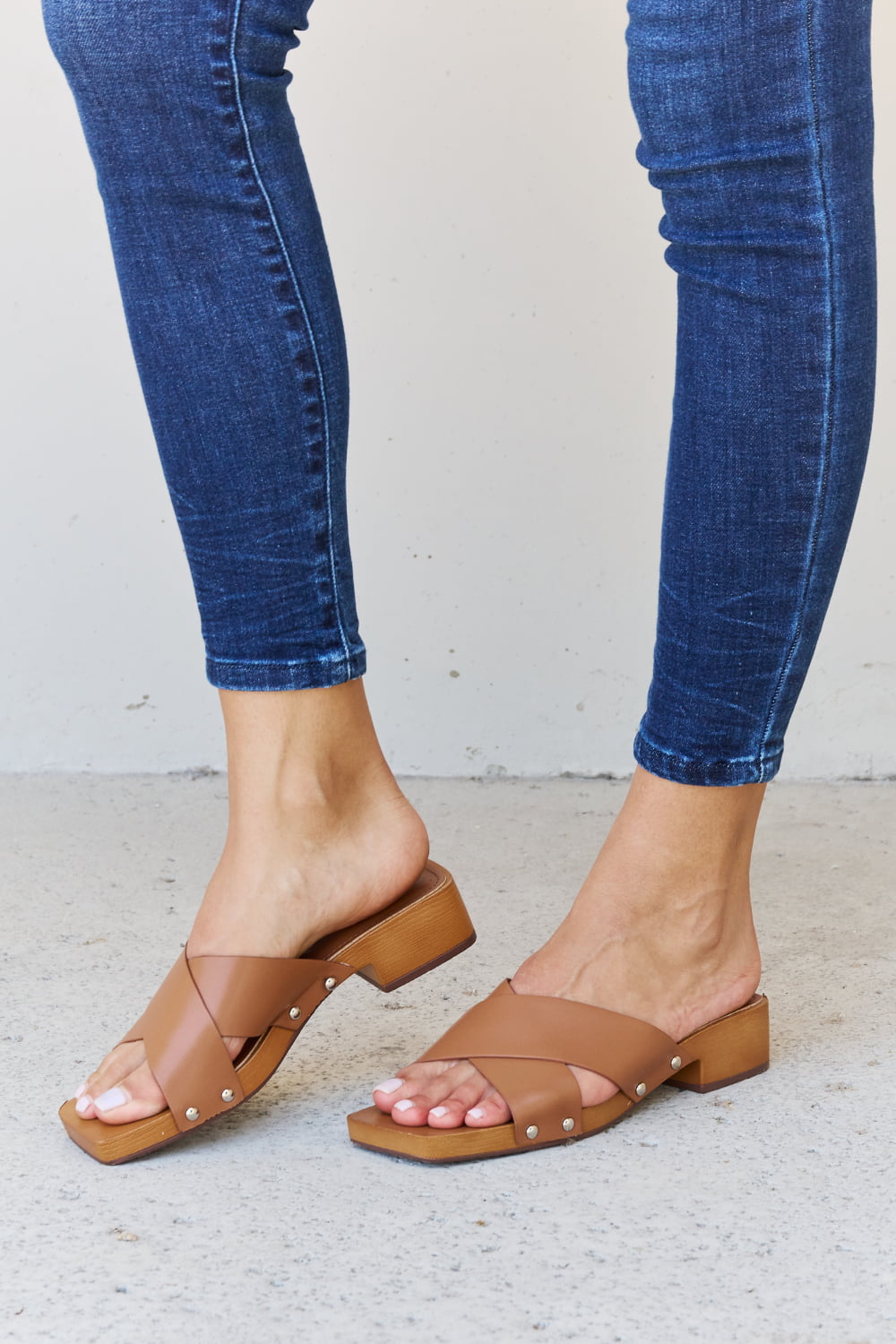 Weeboo Step Into Summer Criss Cross Wooden Clog Mule in Brown 3a8e7dff1c914aa88bdc3390458fd5a3-Max