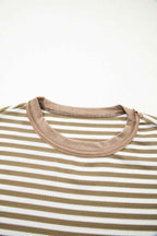Khaki Stripe Patchwork Knit Drop Shoulder Top 3a8e8bcf1e9a240b