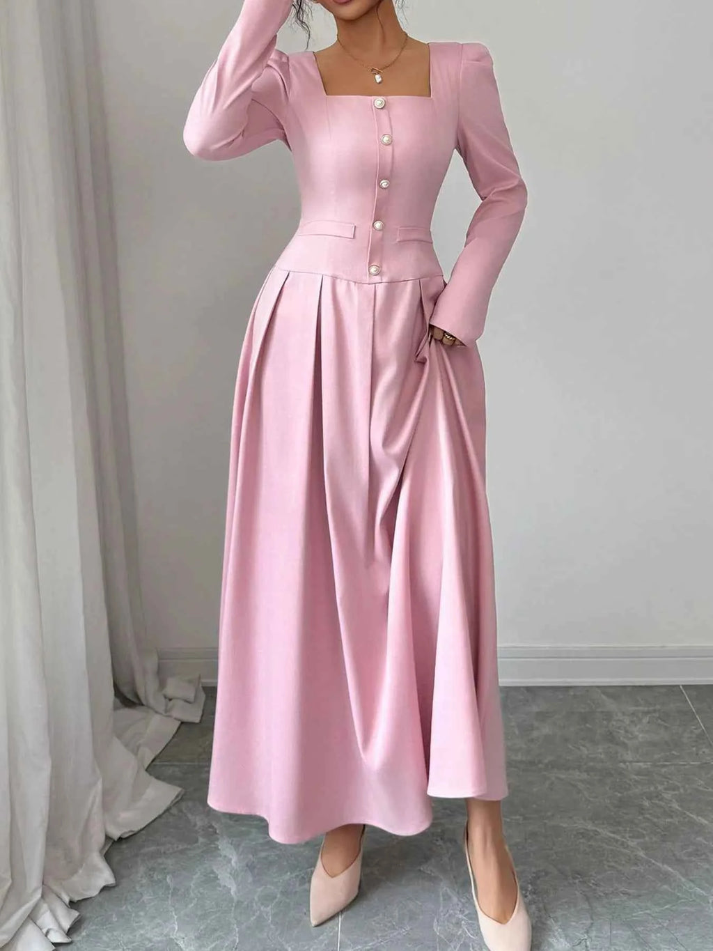 Square Neck Long Sleeve Maxi Dress 3a92c57d-8c58-4bf7-b662-3a83376d4ccc-Max-Origin