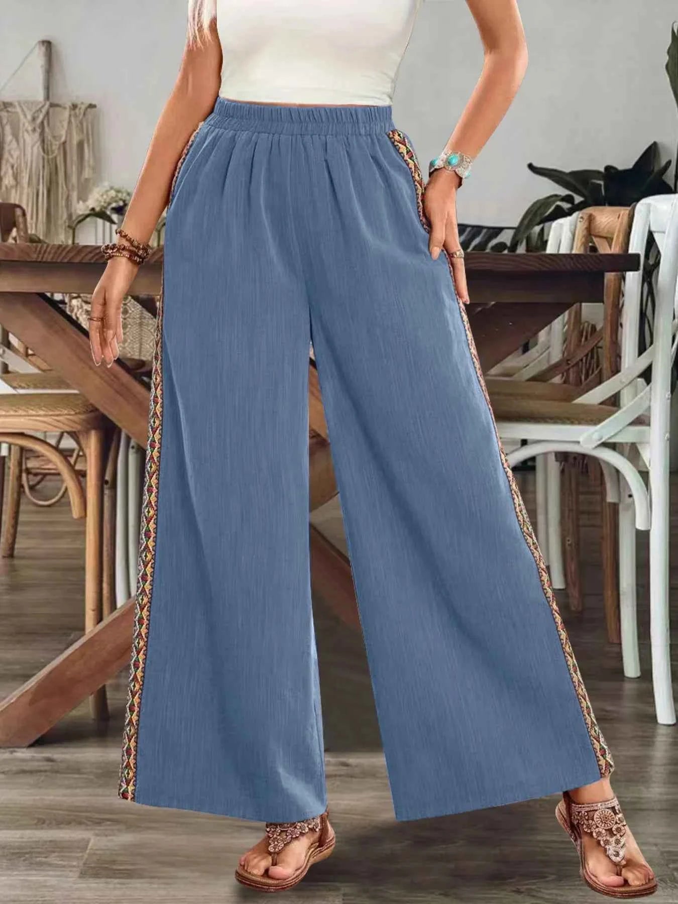 Bohemian Wide Leg Embroidered Side Stripe Pants Royal Blue 3a93bcfb264c406c9a626f861bc6ebfb-Max-Origin