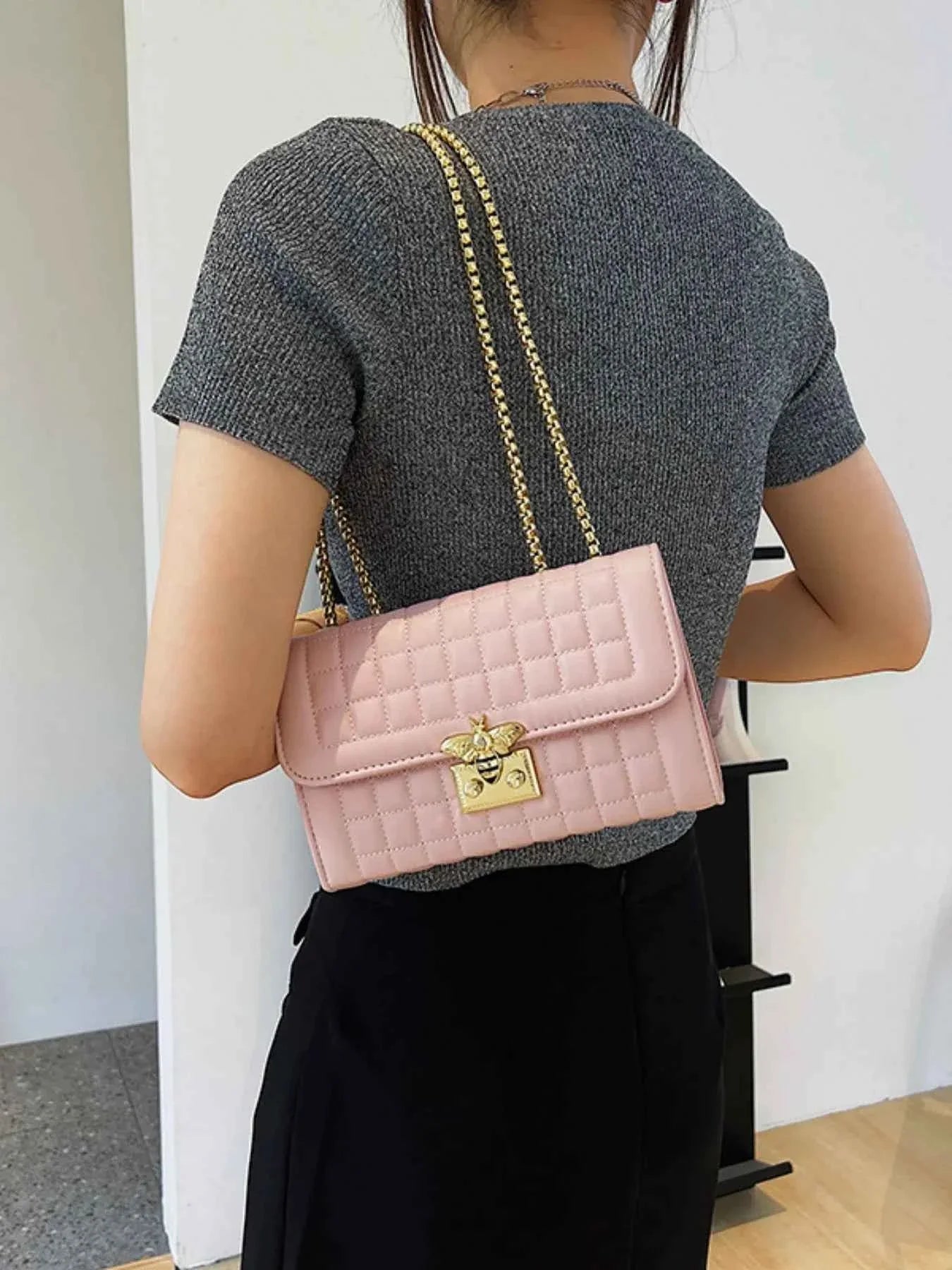 Quilted Chain Shoulder Bag Pink One Size 3a9dcf42-af7b-48fb-8c48-b763ef5453c6-Max-Origin