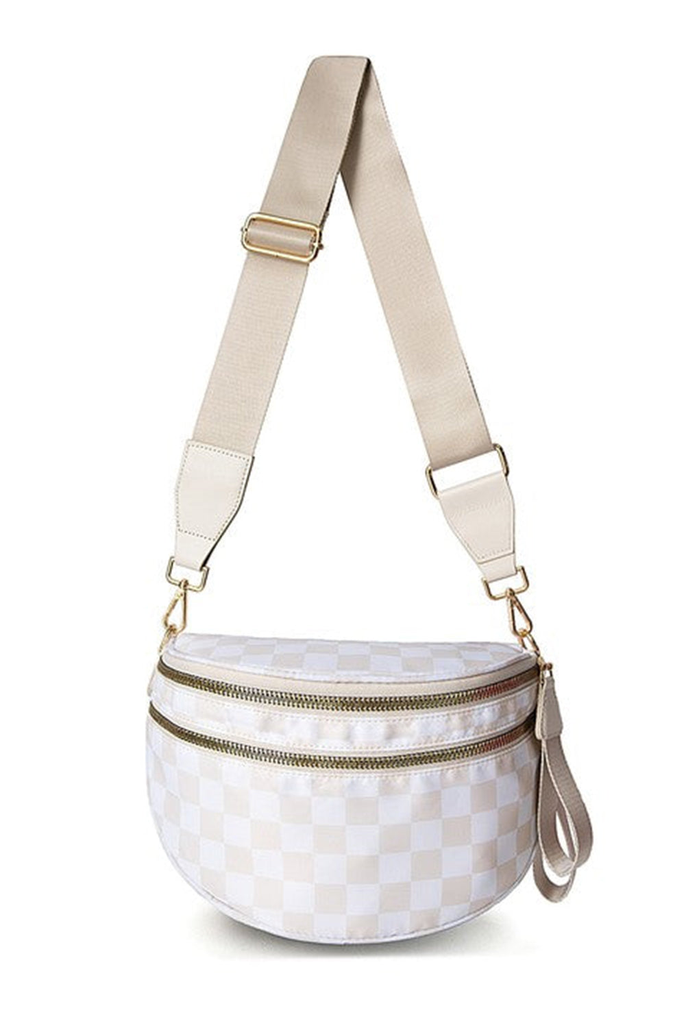 White Checkered Print Wide Strap Large Crossbody Bag 3aa24dd1eb0960a9