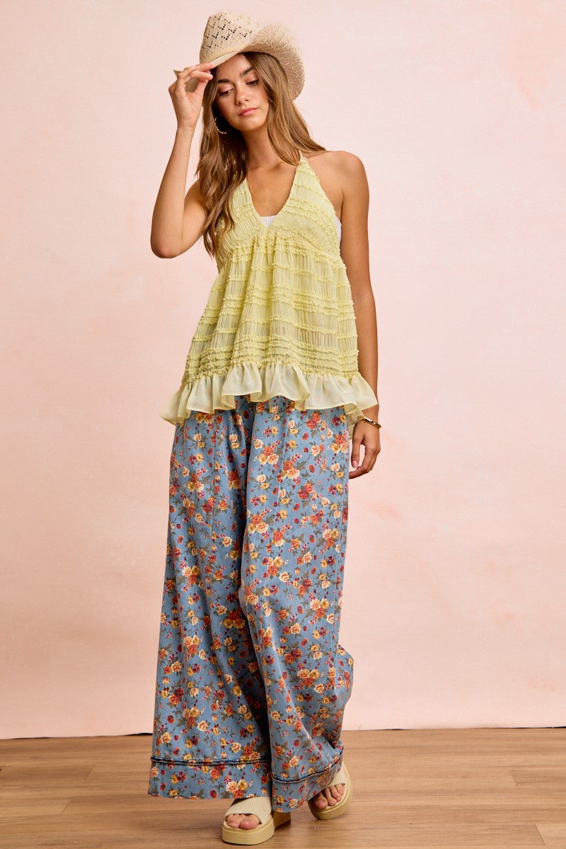 BiBi Floral Printed Drawstring Wide Pants 3aa254c08b254c079300d1cdb1f25577-Max