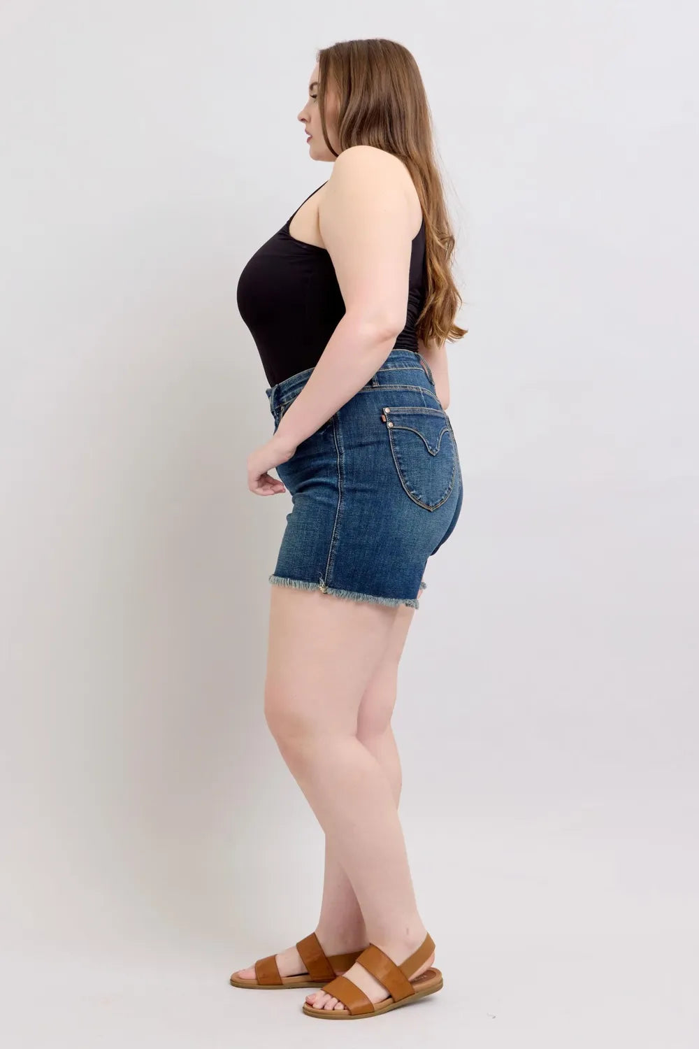 Judy Blue Tummy Control Fray Hem & Shield Back Pockets Denim Shorts 3aa26244-fe93-4b3b-a012-fa1a1e4d103c-Max