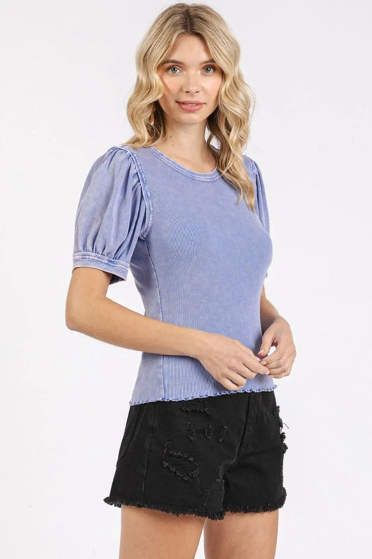 Mineral Wash Puff Sleeve Rib Knit Top 3aabcbb3-78f6-49e5-9b47-4846c9e0e04b-Max