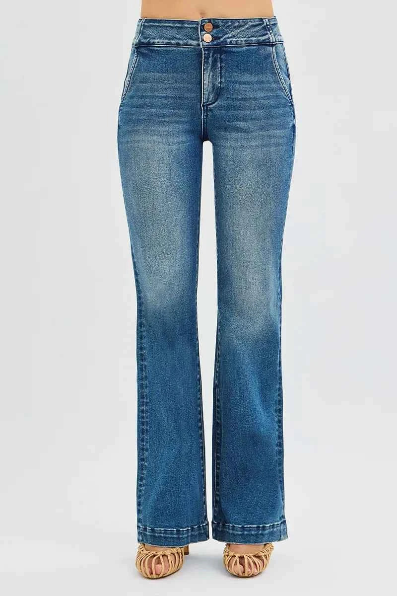 RISEN Full Size Tummy Control High Rise Bootcut Jeans with Double Button Waistband Plus Size DARK 3aae3e6cf3014b58938ec845c3b4771c-Max-Origin