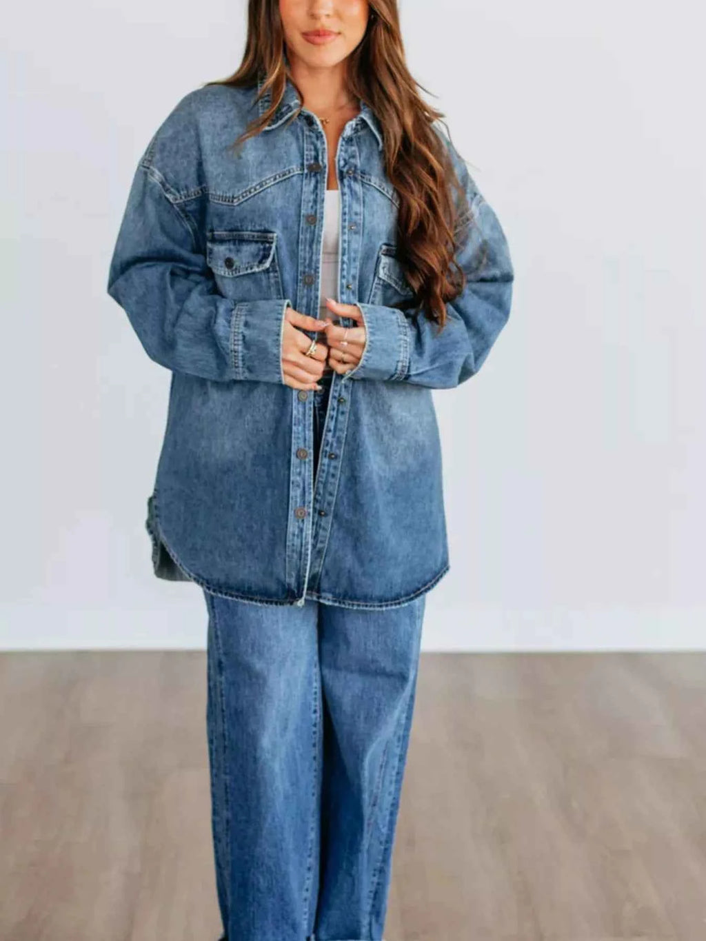 Snap Down Dropped Shoulder Denim Jacket 3aae3ee2-0c29-494b-be27-6b09423e4ec9-Max-Origin