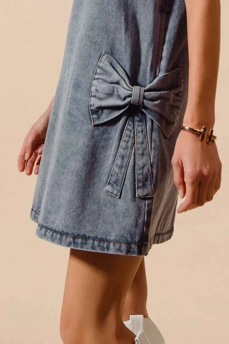 SO ME Bow Ribbon Knot Applique Denim Mini Dress 3ab45374b0f54658a8442bb006a60874-Max-Origin