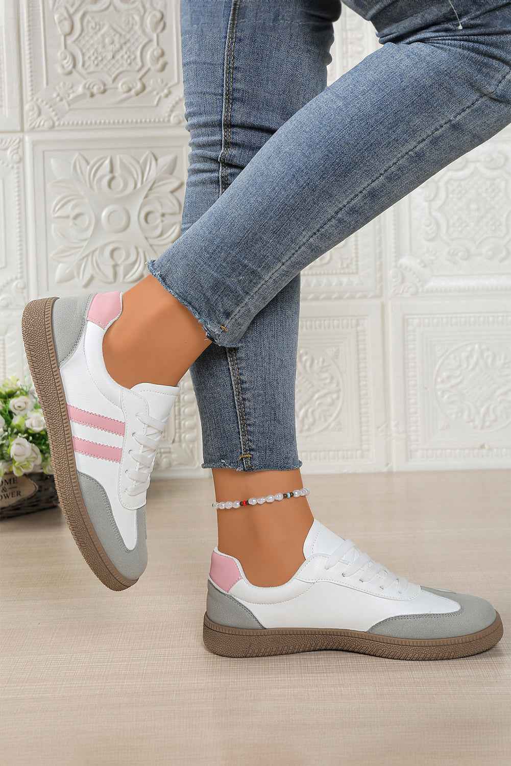 Rose Red Color Block Lace Up Sneakers 3ab79531ce0f6fff