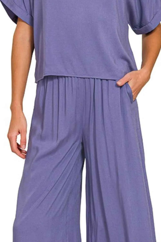 Round Neck T-Shirt and Wide Leg Pants Set 3ab83090-3e0f-4c27-a742-5834318b1547-Max-Origin