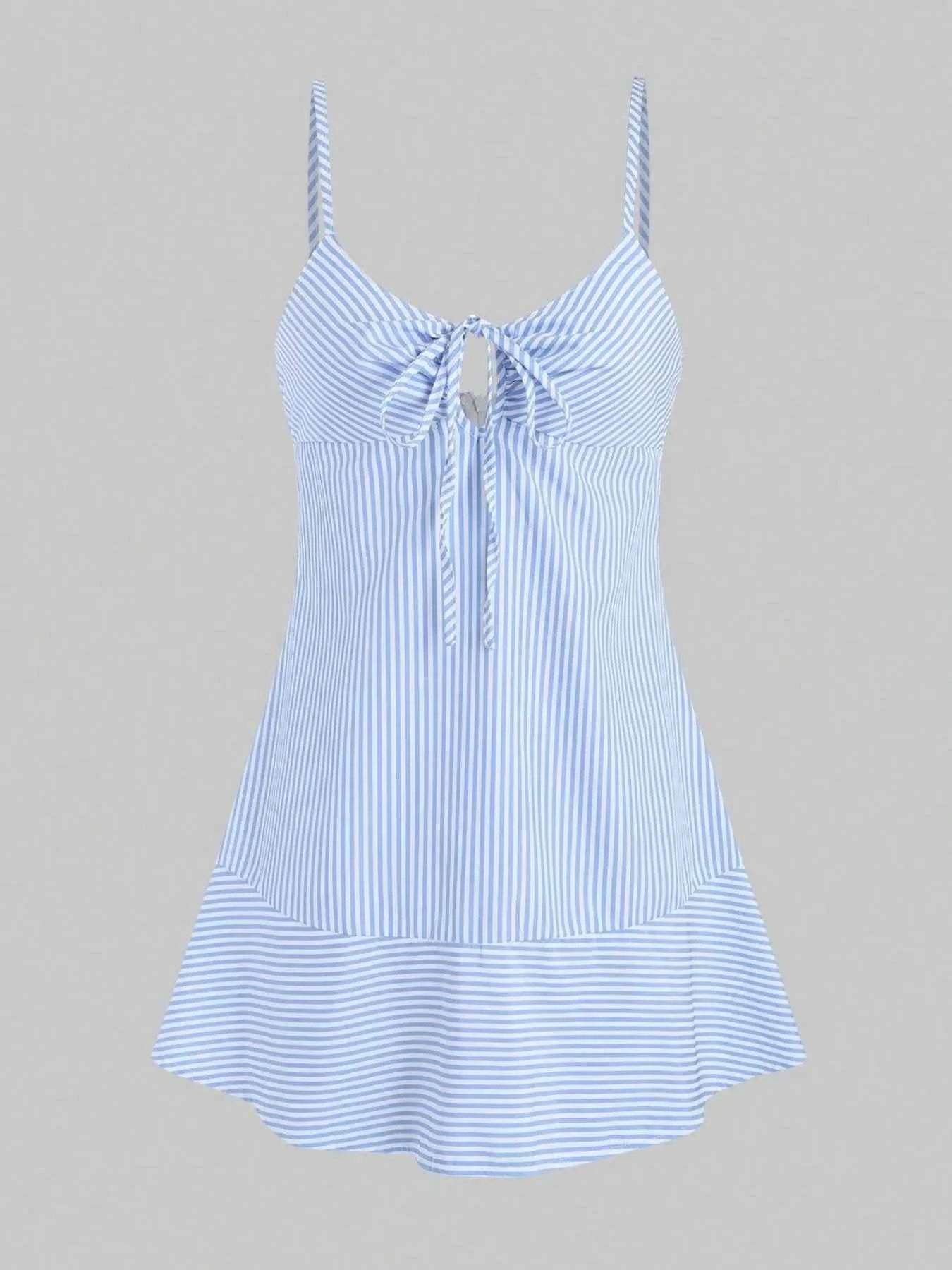 Striped Tie Front Cami Dress Sky Blue 3ab9fb8a-5510-467e-9198-f8e3727a5489-Max-Origin