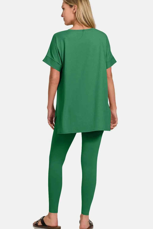 Zenana Full Size V-Neck Rolled Short Sleeve T-Shirt and Leggings Lounge Set 3abd3e47-a332-4b44-87b0-3bb5cf411edc-Max