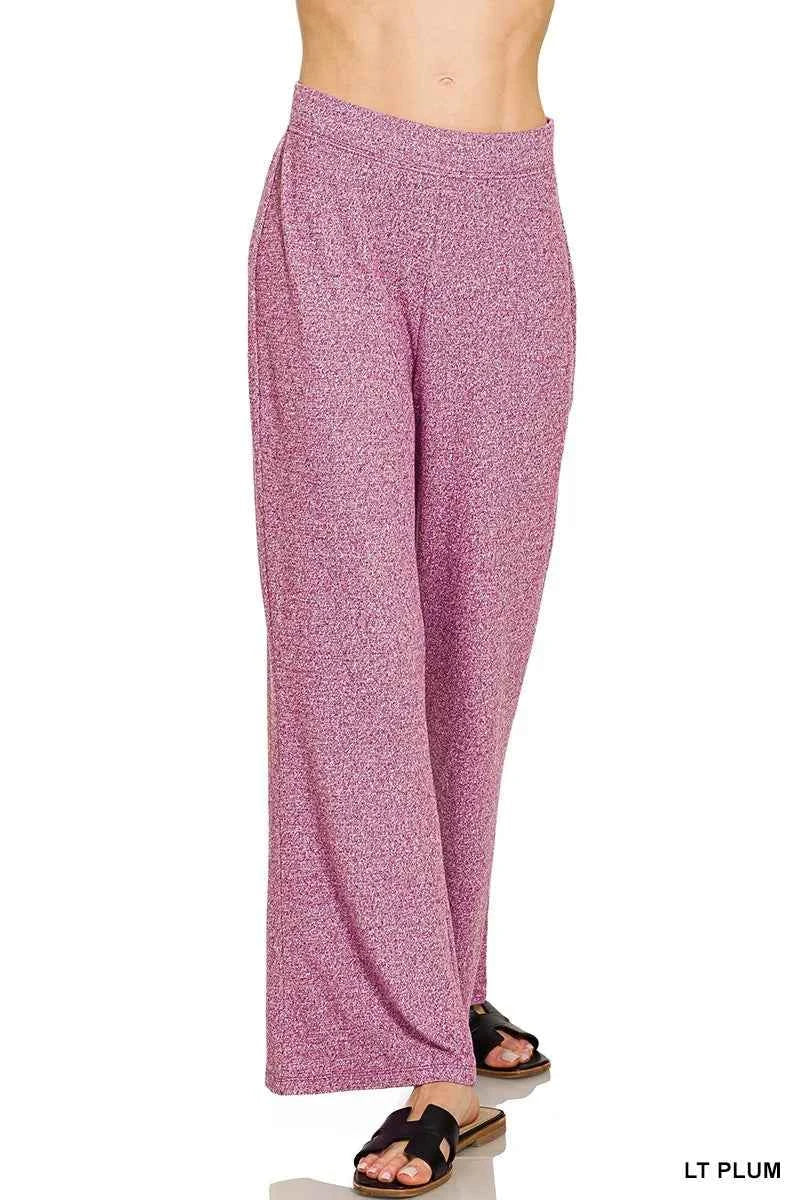 Zenana Soft Elastic Waisted Flare Pants LT PLUM 3abda6a0f0eb476b98309f4ae2b616b4-Max-Origin