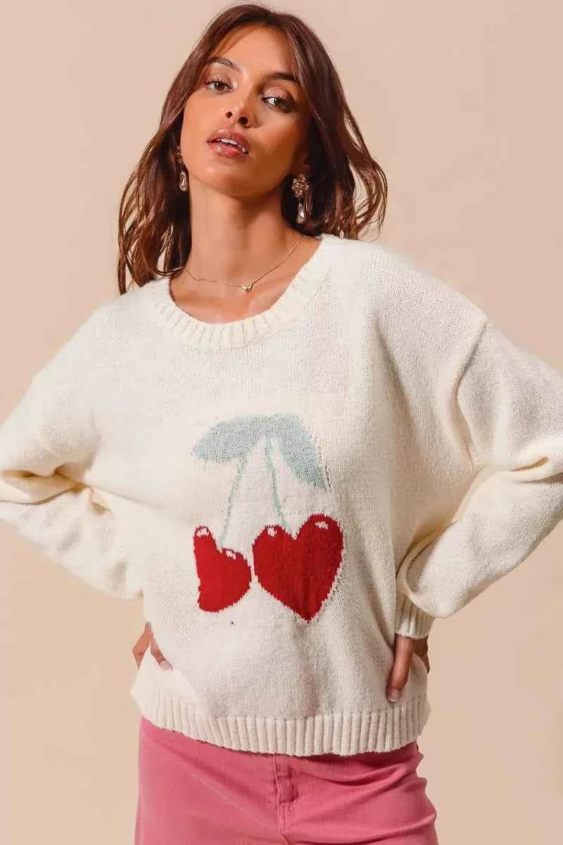 SO ME Heart Cherry Knitted Valentine Sweater Top 3acce143defd482ab1652895a9afba9d-Max-Origin