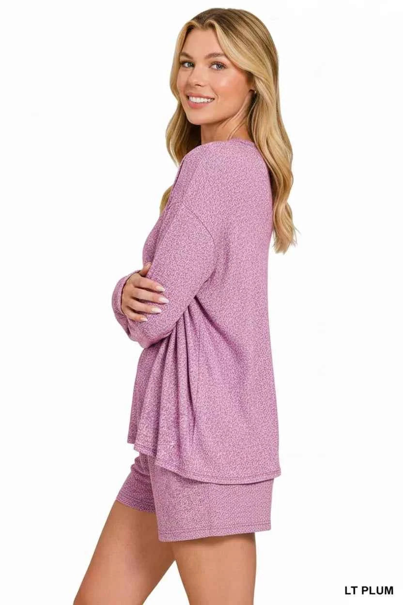 Zenana Soft Melange Long Sleeve Tee and Shorts Set 3acd406c-df4d-4a9f-911b-8732a1fbce58-Max-Origin