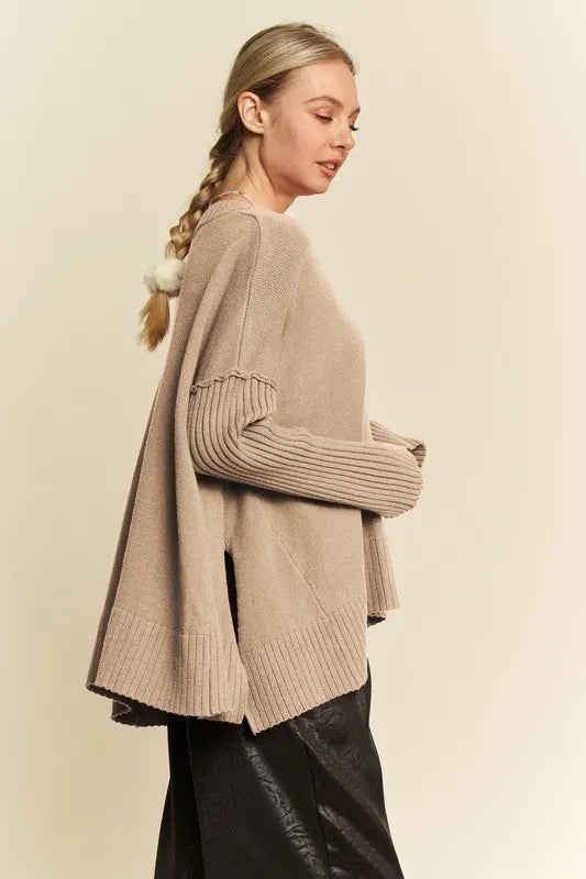 Ribbed Side Slit V-Neck Sweater 3ad36a43-5b67-4e4f-a2a1-91a443637c44-Max