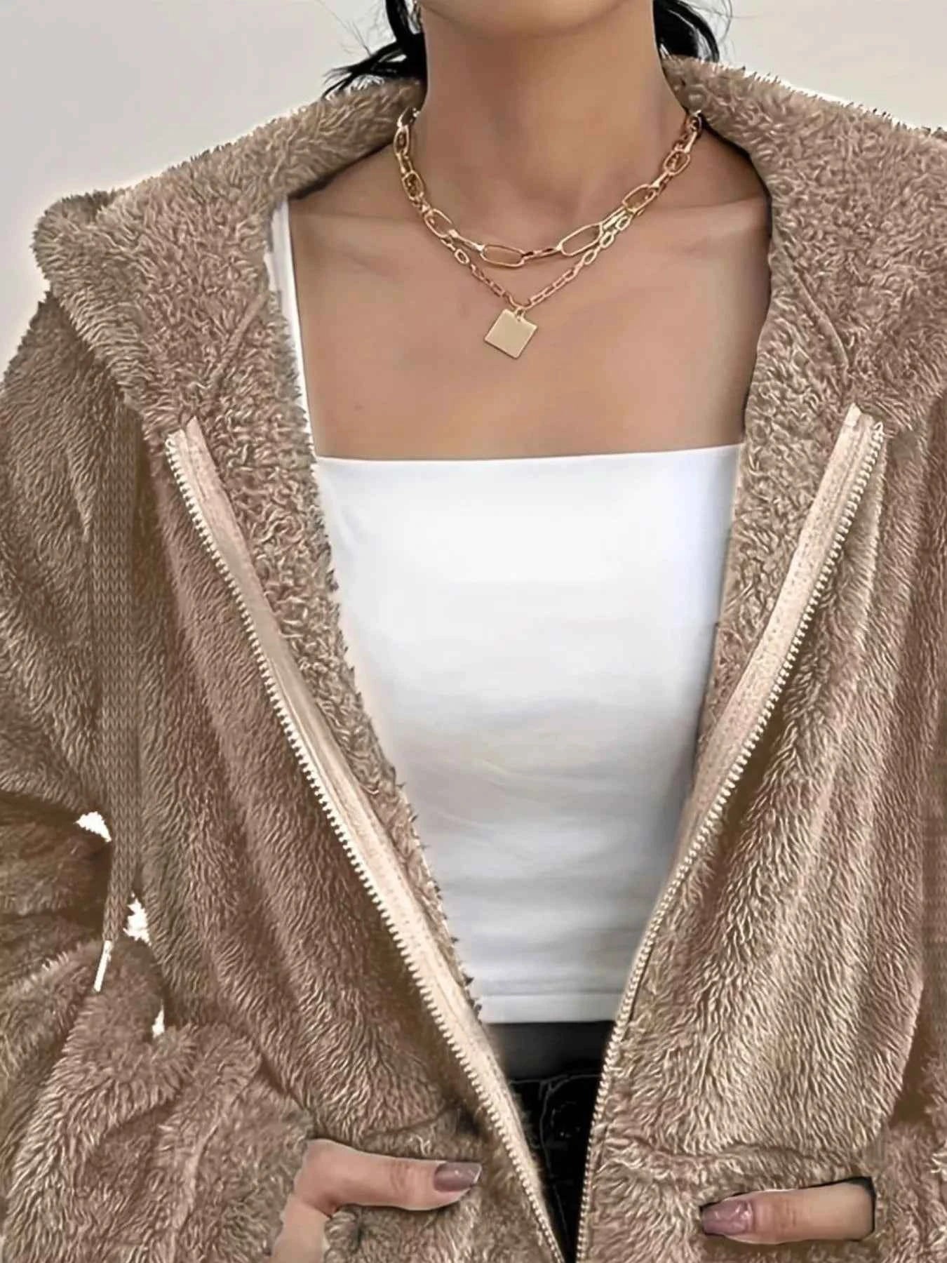 Drawstring Fleece Zip-Up Outerwear 3ada9b97-8d0f-4145-988c-67fe0e6c24ce-Max-Origin