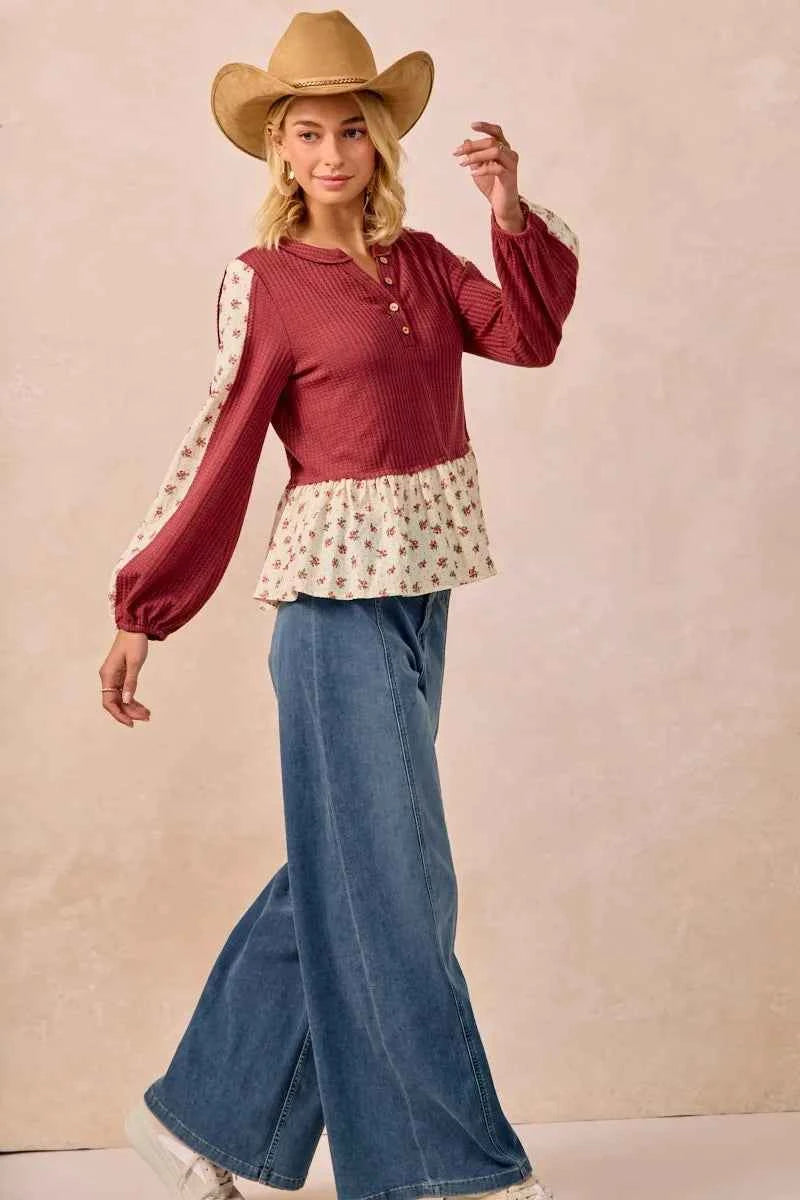 BiBi Waffle with Floral Woven Combo Top 3aea5dd07c8d4071aa3d848f77707eac-Max-Origin