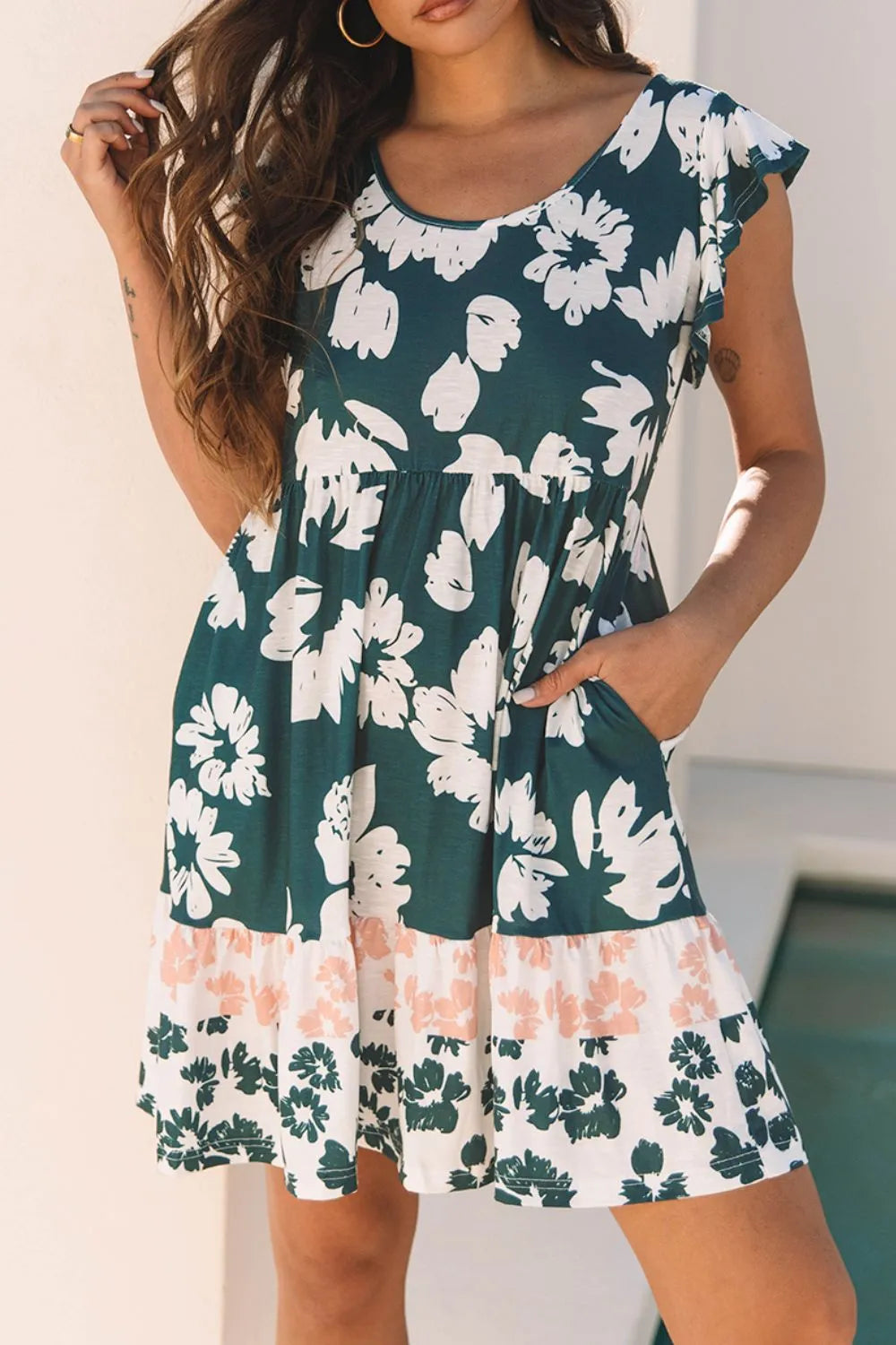Floral Print Ruffle Sleeve Empire Waist Mini Dress 3aef83df-62ec-4a70-ade4-44fd406d591d-Max-Origin