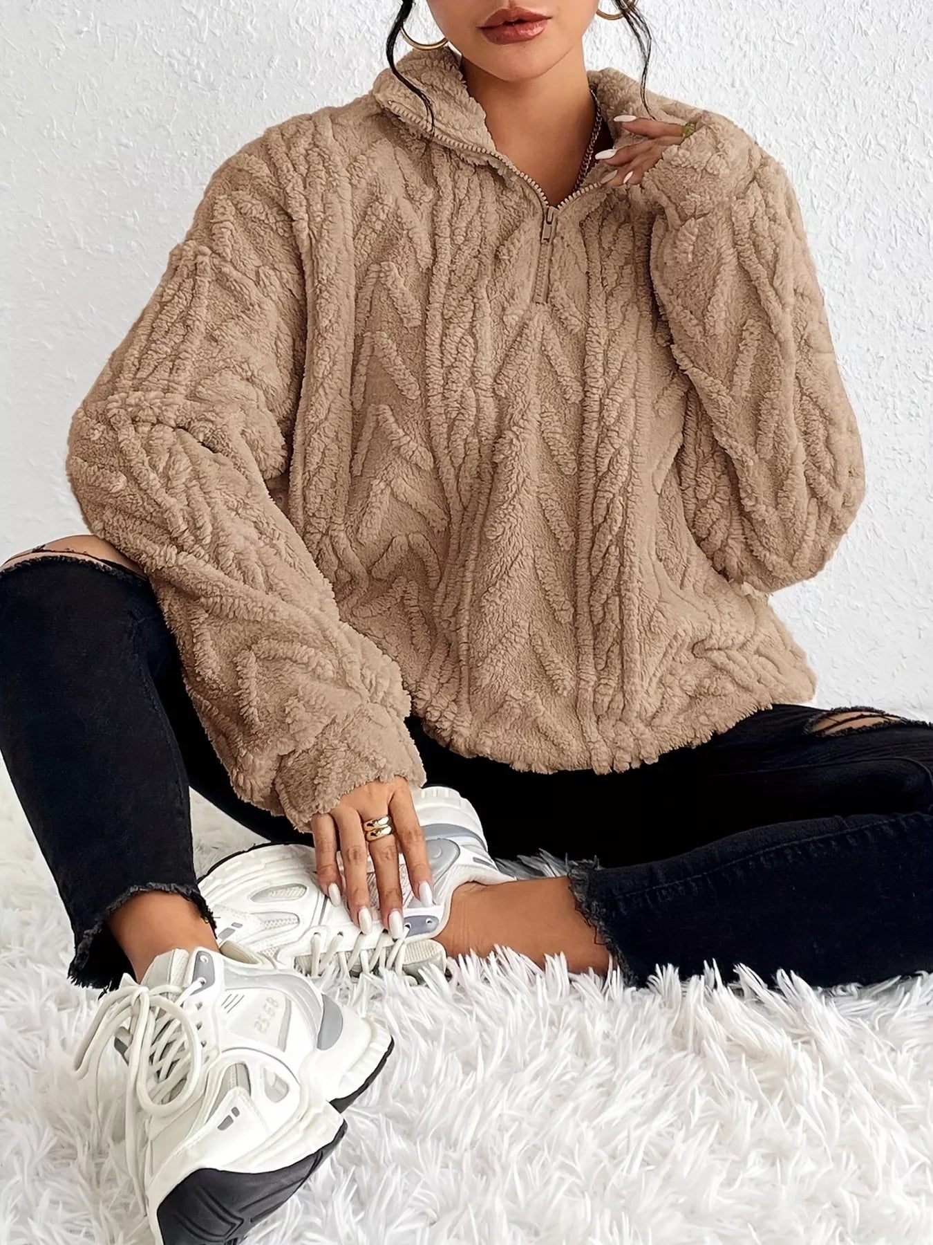 Quarter Zip Dropped Shoulder Sherpa Sweatshirt 3af3ac2bf83548348d0e9f746f96f229-Max-Origin