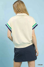 Umgee Zip Front Casual Top with Contrast Stripe Trim 3af939a3-7fbd-44dd-8118-60b51a2187ee-Max-Origin