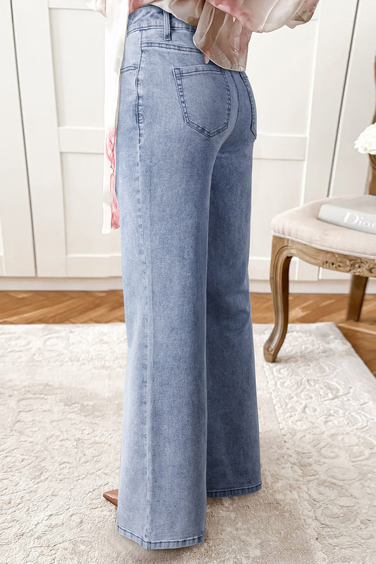 Beau Blue Button Zip High Waist Flared Hem Jeans 3afbf2912e8e612a