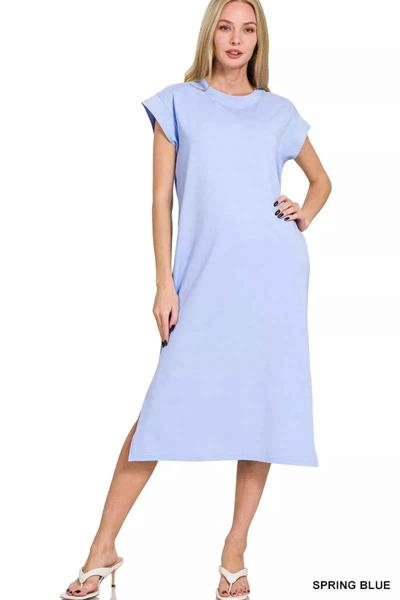 Zenana Round Neck Side Slit Midi Dress 3b01347f96b94071a19cd7d112aee144-Max-Origin
