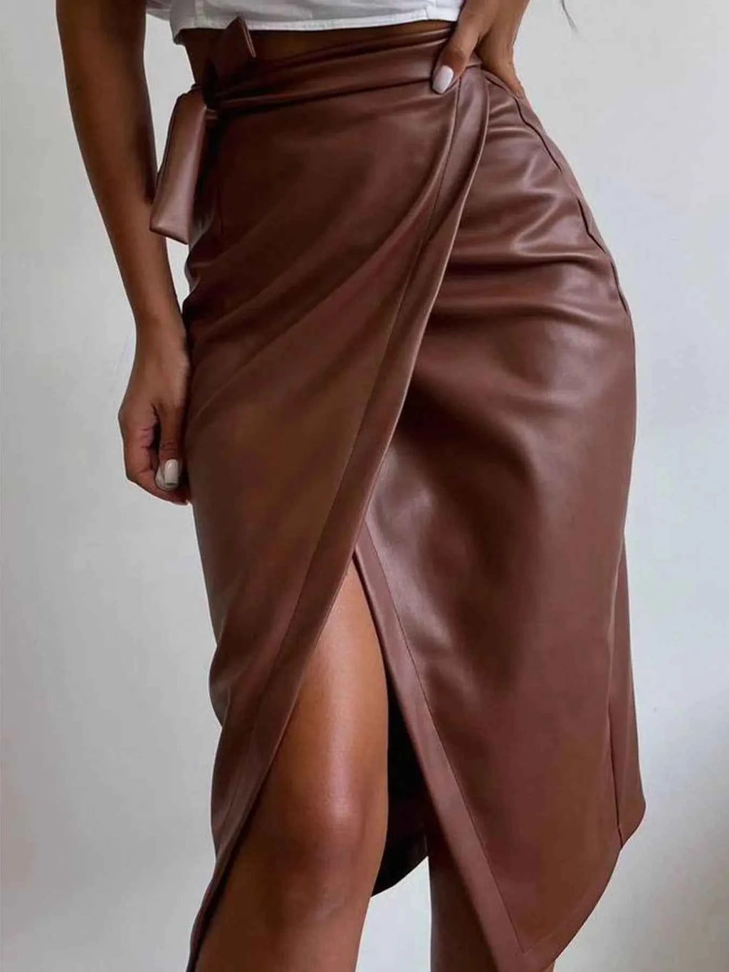 Slit Leather Midi Skirt Coffee Brown 3b06367b8896468e81edc161c843c223-Max-Origin