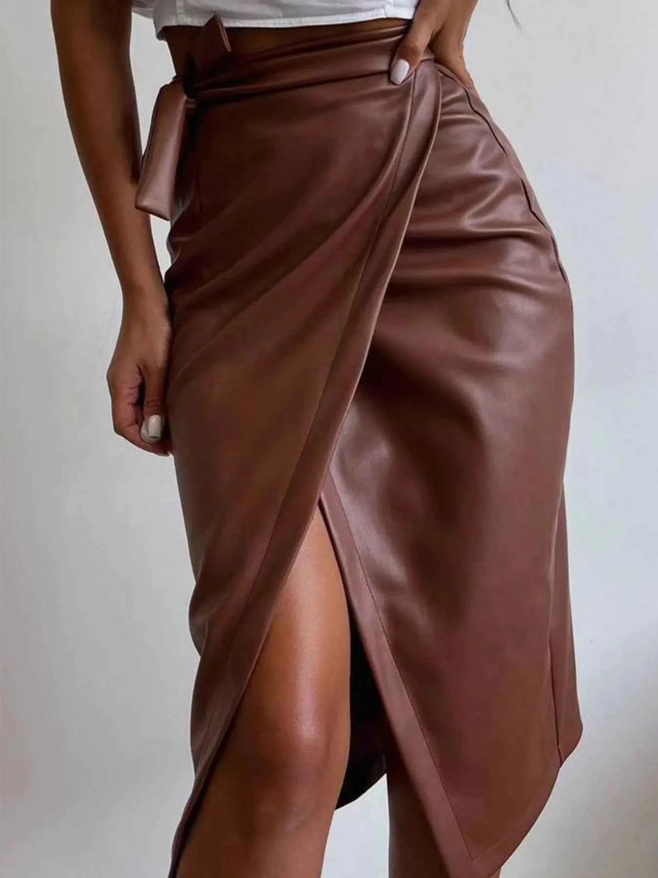 Slit Leather Midi Skirt Coffee Brown 3b06367b8896468e81edc161c843c223-Max-Origin