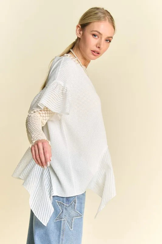Waffle Knit Bodice Ruffle Bottom Detail Top 3b1a729d59834e76acc11fa60e891d5e-Max-Origin