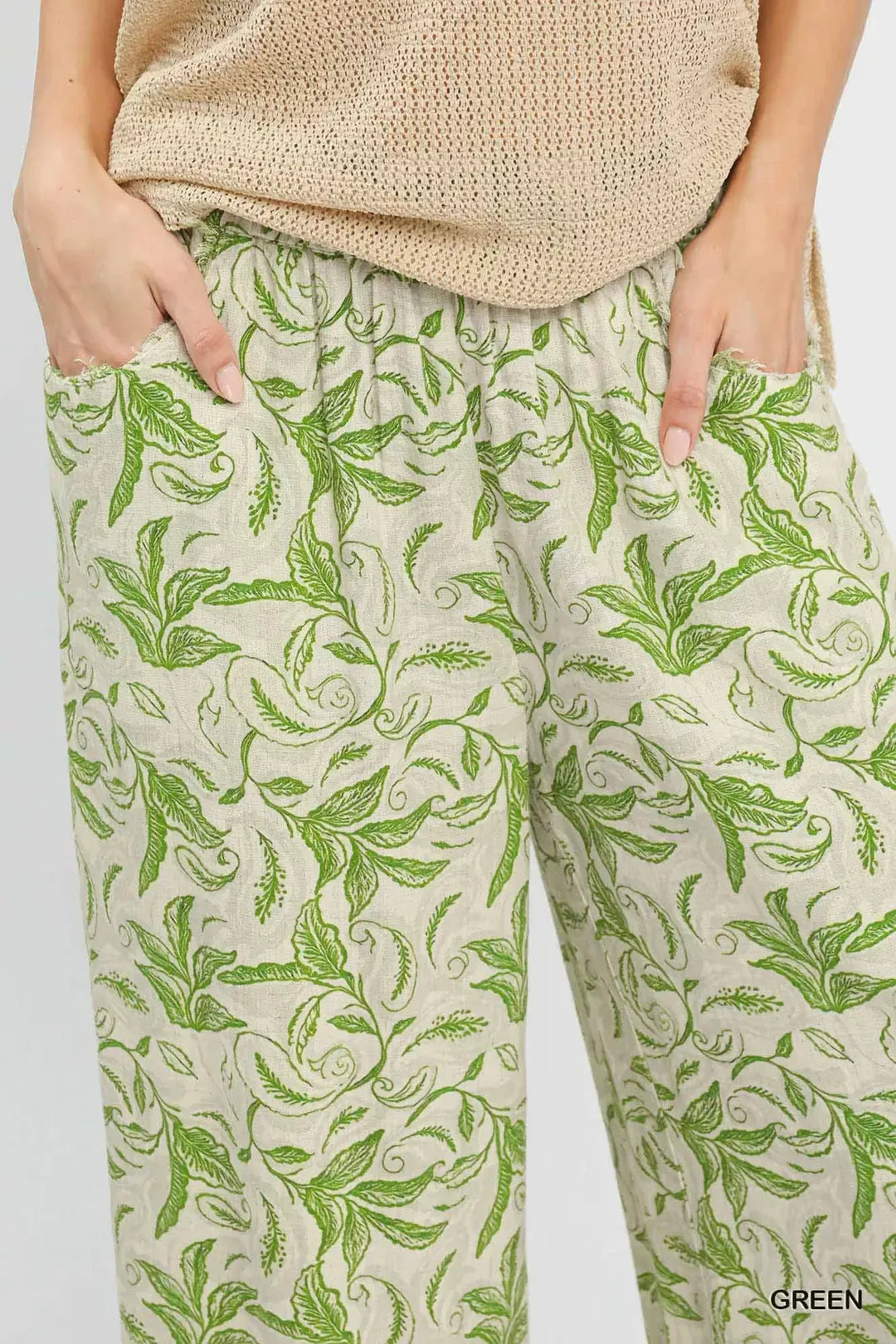 Umgee Linen Printed Wide Leg Raw Hem Pants 3b1d215c-98b0-411e-a29d-0166b4c1efe3-Max-Origin