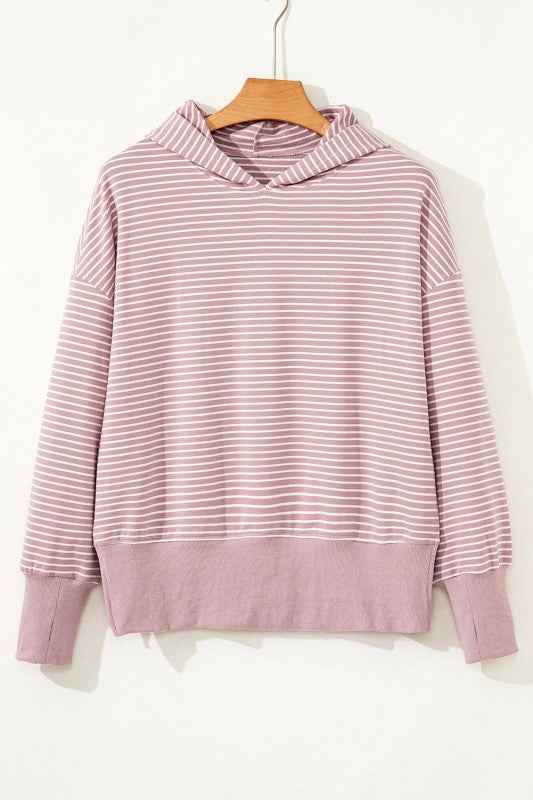 Stripe Thumbhole Drop Shoulder Sleeve Hoodie Purple Stripe 3b2cabf3-bc4f-414d-aafb-3218dc1d6468