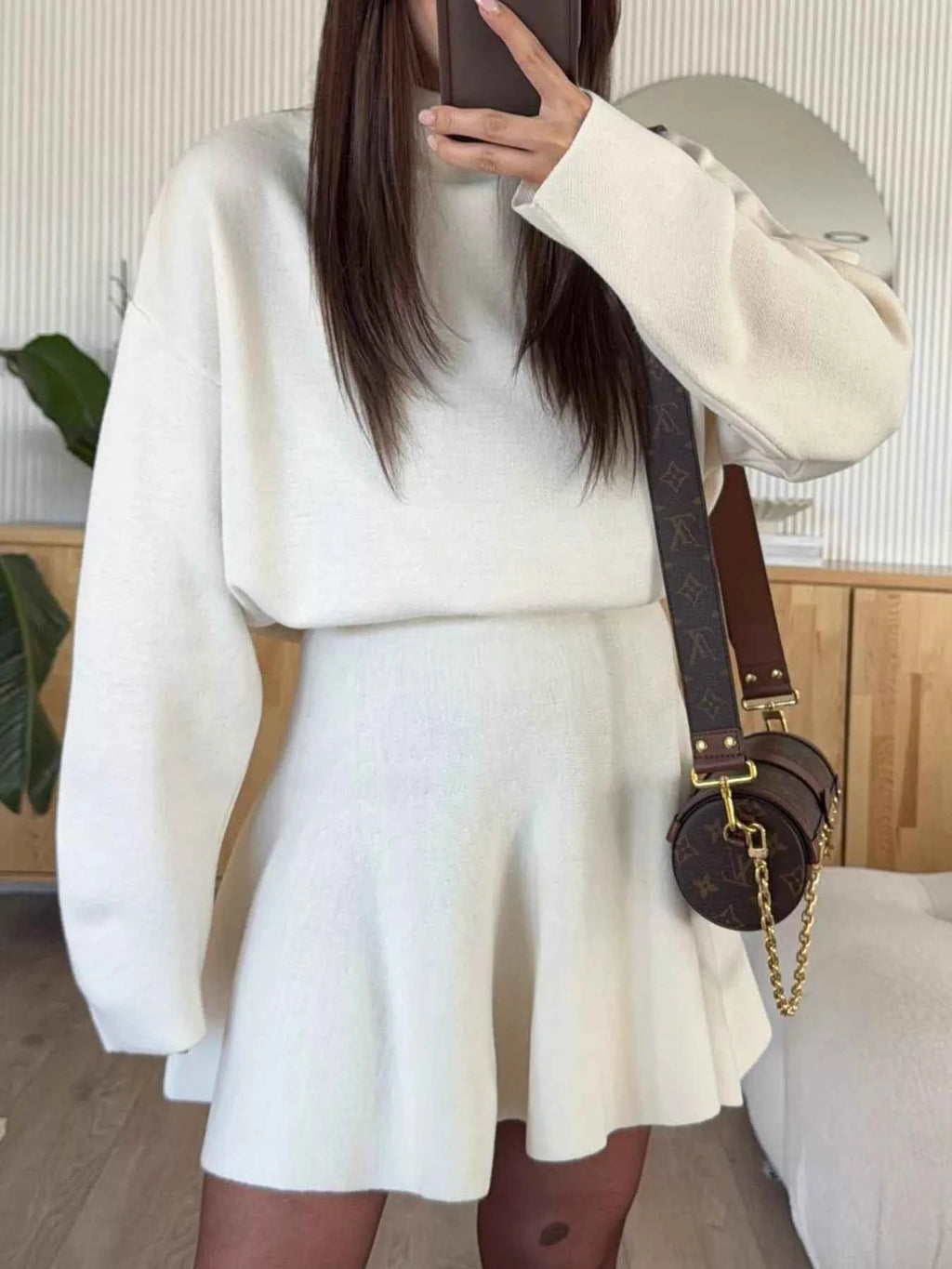 Round Neck Long Sleeve Mini Sweater Dress White 3b3679d128d94b8a938f0ca92ae80308-Max-Origin