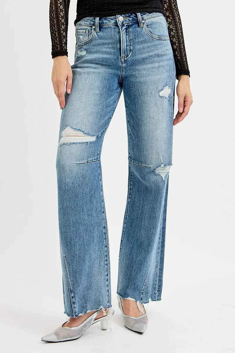 RISEN Full Size Mid Rise Fit Wide Baggy Leg Tie Washed Jeans Plus Size MEDIUM 3b3e0c7283914831a2f4c67be7f2745a-Max-Origin