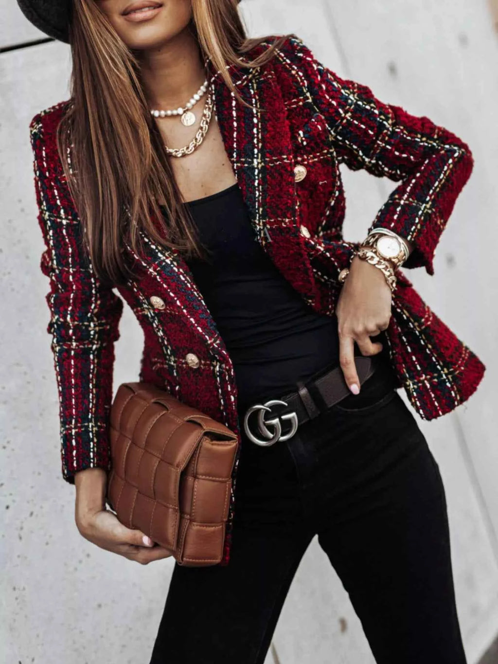 Full Size Plaid Tweed Double-Breasted Blazer Plus Size Wine Red 3b46ee53-56b2-471d-aead-ebcf9f2259e0-Max-Origin