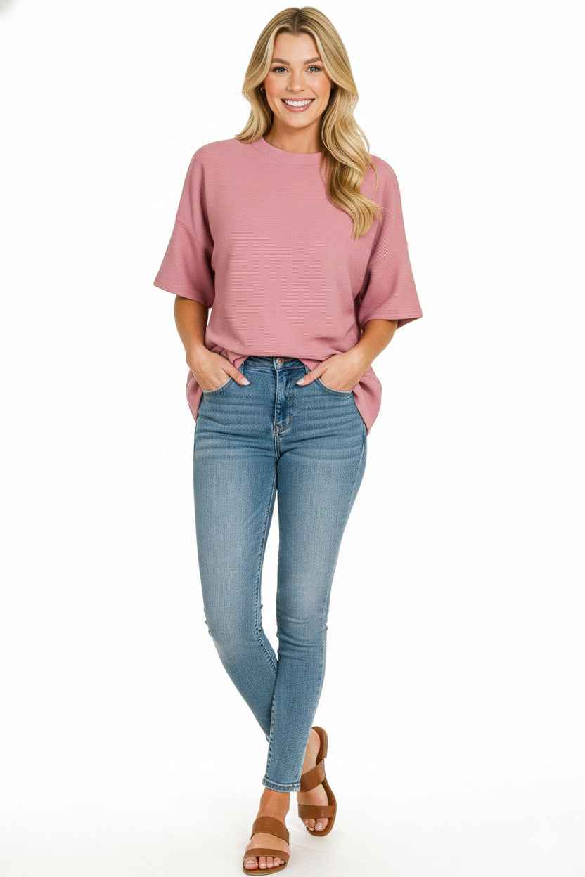 Zenana Ribbed Round Neck Waist Banded T-Shirt 3b4aadee-9a86-4f80-b8a0-762bbdb14c6e-Max
