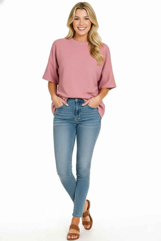 Ribbed Round Neck Waist Banded T-Shirt 3b4aadee-9a86-4f80-b8a0-762bbdb14c6e-Max