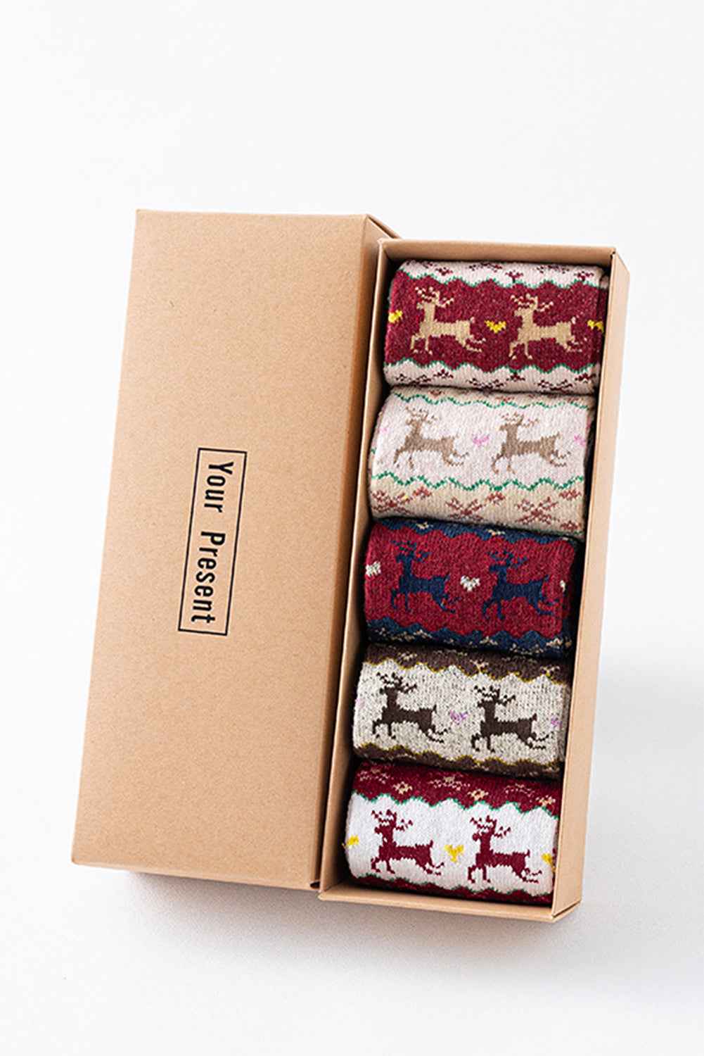 Parchment 5 Pairs Christmas Reindeer Print Socks Set 3b4d1dff83ddef59