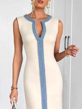 Slit Contrast Notched Sleeveless Dress Cream 3b55f5d7-656b-472b-9325-edd9c7eda01d-Max-Origin