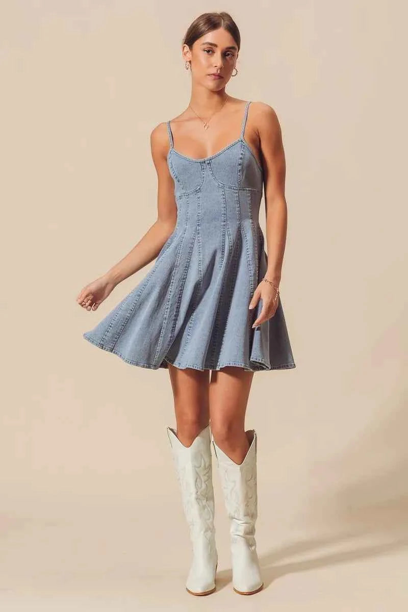 A Line Fit and Flare Denim Mini Dress 3b56553b28694f82bab8992fa23f314e-Max-Origin